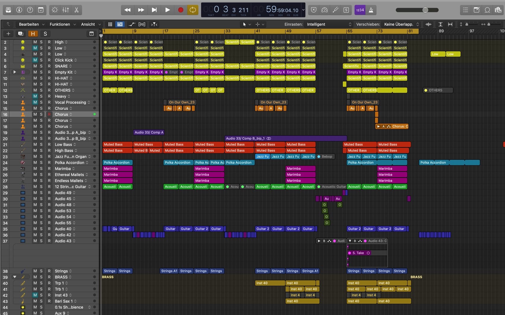 Screenshot of the Logic Pro X user interface with a song of the album loaded in it.